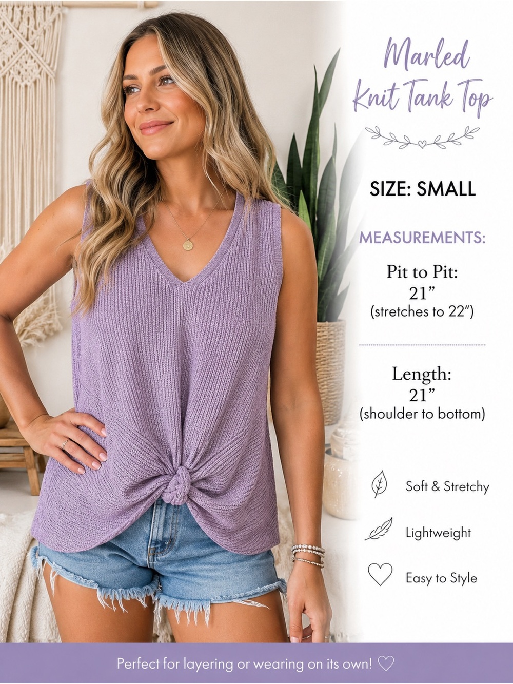 Marled Knit Tank Top - Lavender - Marled